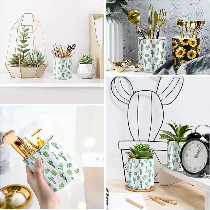 Pen Pencil Holder, Multi-Purpose Holder for Desk Pencil Cup for Girls Boys Kids Durable Ceramic Desk Organizer Makeup Brush Holder for Office, Classroom, Home, Cactus