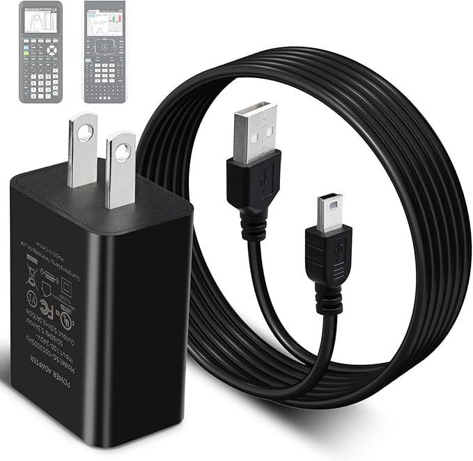 TI 84 Plus CE Charger with Cable: TI-84 Nspire Charging Cable - TI84 Graphing Calculator Charge Cord for Texas Instruments C Silver Edition Ti-nspire CX CAS II C TI-83 TI-85 TI-89 Charger (5ft)