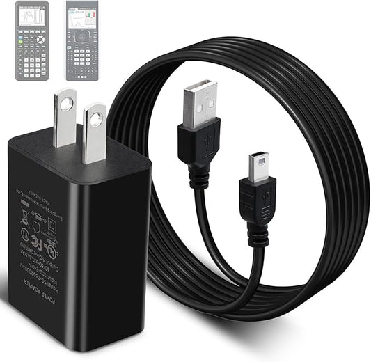 TI 84 Plus CE Charger with Cable: TI-84 Nspire Charging Cable - TI84 Graphing Calculator Charge Cord for Texas Instruments C Silver Edition Ti-nspire CX CAS II C TI-83 TI-85 TI-89 Charger (5ft)