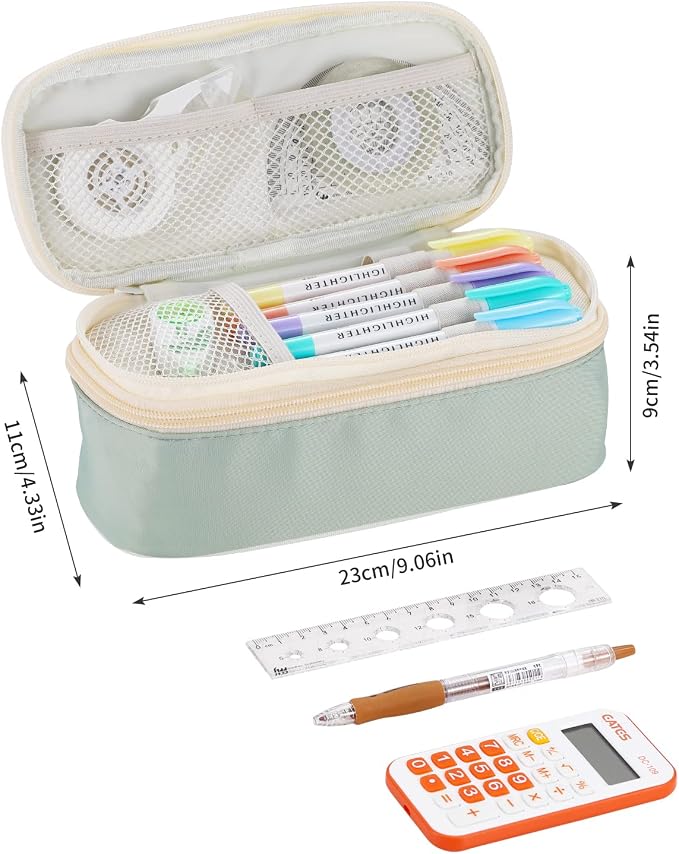 Dugio Large Pencil Case for Girls Kids Teens Big Zipper Pencil Pouch Green | Organizer Pencil Bag Aesthetic Cute Pen Pencil Box Back to School Supplies, Large Capacity Design, Durable Metal Zipper