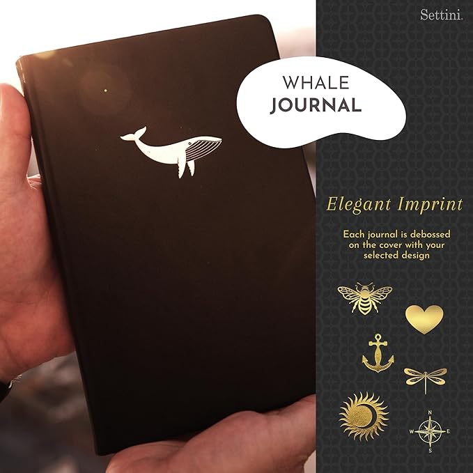 SETTINI Lined Journal, Ideal for Journaling - A5 Vegan Leather Notebook, 192 Archival-Quality Pages, QuillEase Bleed-Free Paper, Inner Pocket & Bookmark - Whale Gifts, Navy Whale
