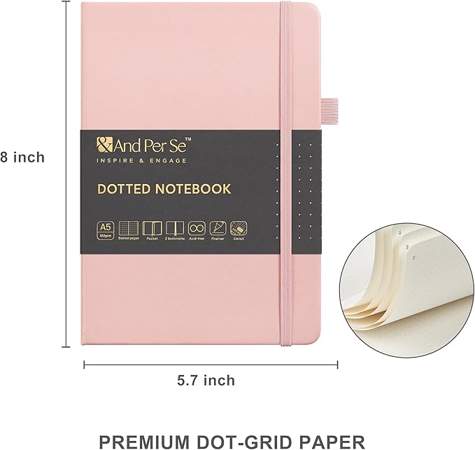 &And Per Se Dotted Journal Kit – Journaling set with Dotted Notebook, Stencils, Stickers, Washi Tapes & Colored Pens for Beginners (Pink)