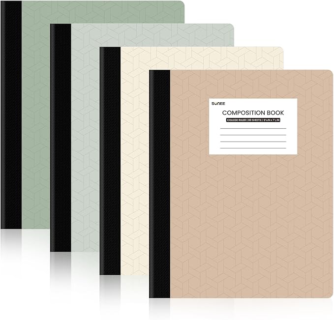 SUNEE Composition Notebooks - College Ruled Paper, 4 Pack Composition Book, 9 3/4" x 7 1/2", 80 Sheets/160 Pages, Assorted Morandi Colors, School, College & Office Supplies