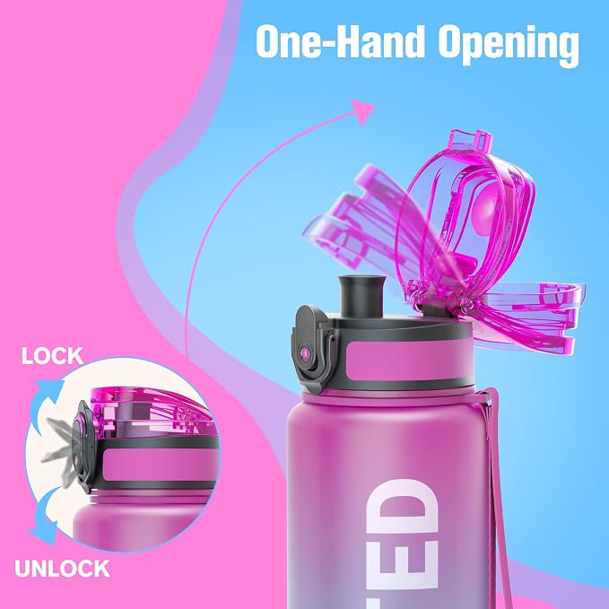 Sahara Sailor Water Bottle 25oz, Tritan Sports Bottle with Time Marker | Bpa Free, Leakproof Wide Mouth With Fast Flow Lid And Cleaning Brush, For Gym School Office Travel, 1 Count