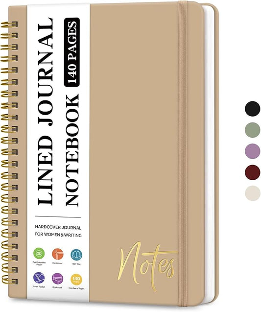 ZOTIA Lined Spiral Journal Notebook for Women, A5 College Ruled Journals for Writing, Hardcover Notebooks for Work, Note taking and Office School Supplies,140 Pages - Oat Brown