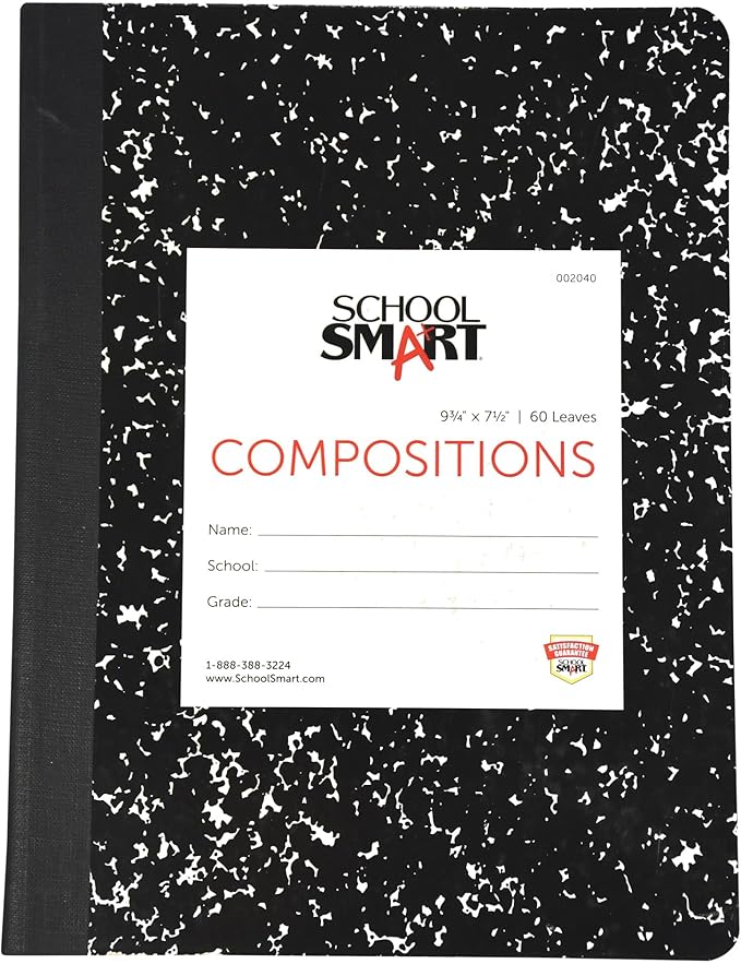 School Smart Hard Cover Ruled Composition Book, 60 Sheets, 9-3/4 x 7-1/2 Inches