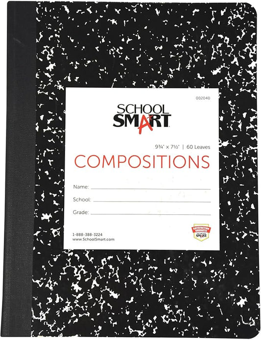 School Smart Hard Cover Ruled Composition Book, 60 Sheets, 9-3/4 x 7-1/2 Inches