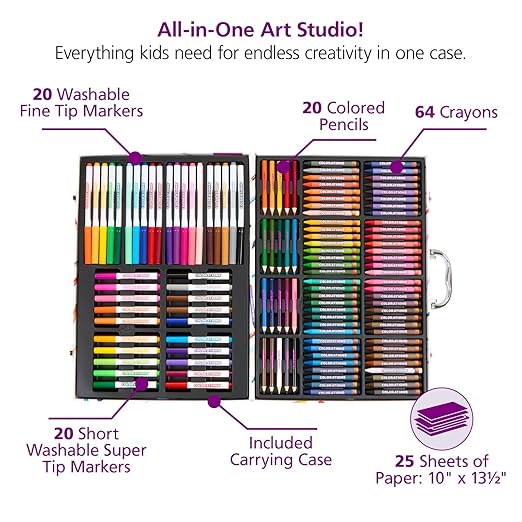Colorations - Creative Artist Case - 150 pcs - Markers, Crayons, Colored Pencils, Paper, Art Set for Kids, Coloring Kit, Washable