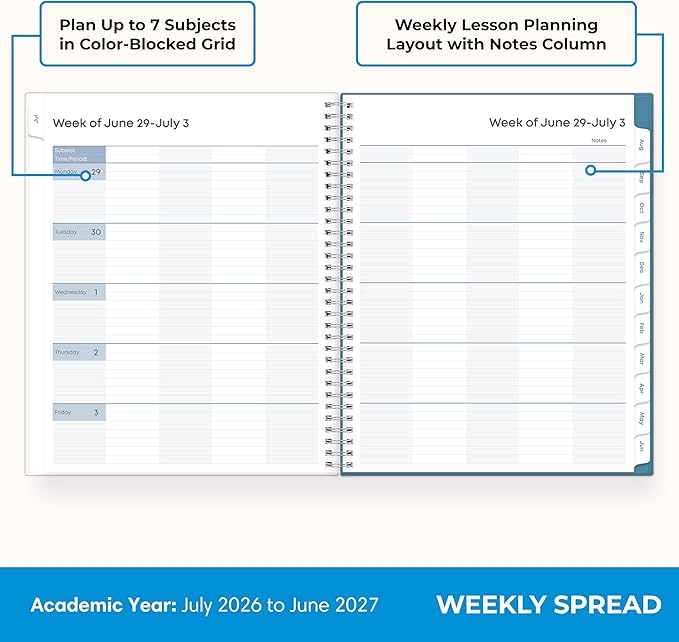 Blue Sky 2026-2027 Weekly and Monthly Academic Year Teacher Lesson Planner Calendar, July 2026 - June 2027, 8.5" x 11", Clear Pocket Cover, Wirebound, Laminated Tabs, Storage Pocket, Ditsy Dapple Light