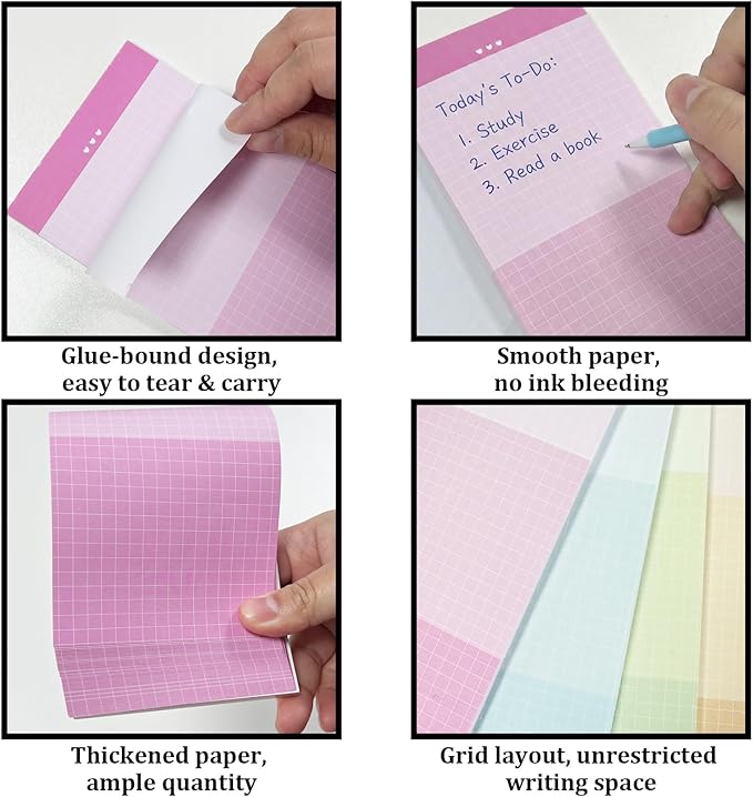 4 Pack Long Narrow Notepads - Memo Pads for Notes | 50 Sheets Each, No-Adhesive Sticky Notes Alternative for Daily Planning & Lists (Gradient Color, Grid)