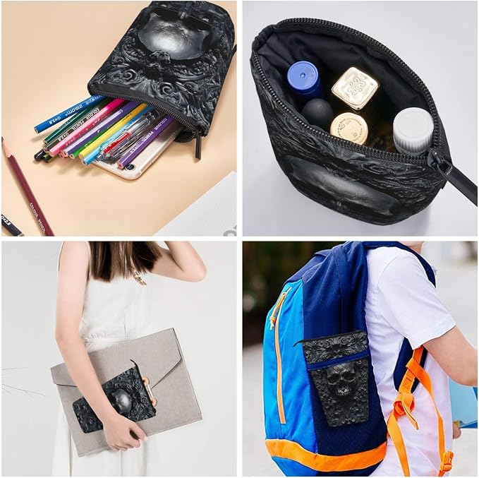 Skull Kids Standing Pencil Case Girls Boys Telescopic Stationary Pouch with Zipper Large Capacity Stand up Pen Bag Portable Makeup Holder for Children School Students Office Supplies