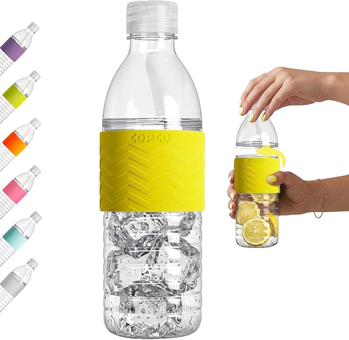 Copco Hydra 16.9 oz Water Bottle with Leak-Proof Lid - Tritan Reusable with Textured Grip Sleeve - BPA-Free, Shatter-Resistant, Dishwasher Safe for Travel, Gym, Work, Outdoors (Chevron Buttercream)