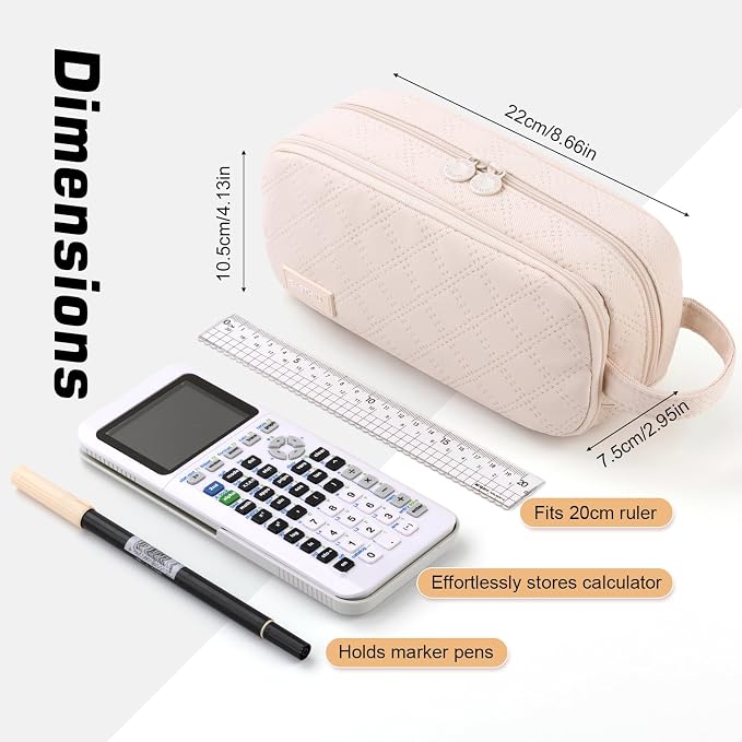 EASTHILL Large Capacity Pencil Case Cute Pencil Pouch with Handle Stationery Pen Bag for Teen Girls-Cream