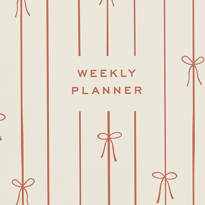 Minted Red Lines of Bows 2026 Weekly & Monthly Undated Planner, 5.5" x 8.5" Minimalist Spiral Bound Planner Notebook, 132 Pages, Elegant Red Pattern Undated Calendar Organizer