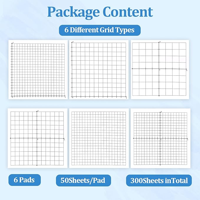 6 Packs Graph Paper Sticky Notes 300 Sheets 3 x 3 Inch Mini Graph Pads 20 x 20 Four Quadrant X Y Axis Coordinate Plane Post It Adhesive Grid Sticky Notes for Office School Math Supplies（6style）