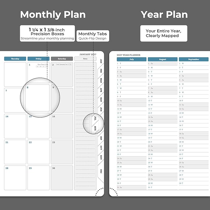 Planner 2026-2027 Daily Weekly and Monthly,8.5"x6.5",18 Months Spiral Bound Calendar Agenda with Self-adhesive Pen Holder,2026 Academic Plan with Vegan Leather Soft Cover,Black