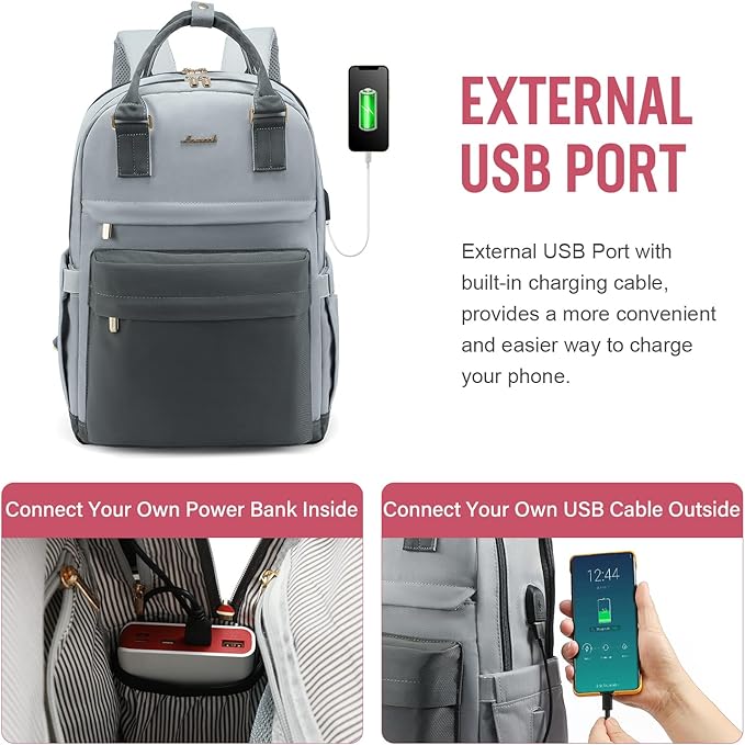 LOVEVOOK Travel Laptop Backpack Women Anti-theft Laptop Bag with USB Port Waterproof Computer Backpack for Nurse College Work