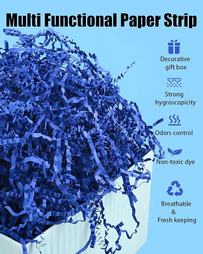 Raissily 10.5oz/300g Crinkle Cut Paper Shred Filler, Packing Grass Cushion for Christmas Wedding Birthday Anniversaries Easter Engagement Gift Confetti Box Bag Basket Filling Decoration (Navy Blue)