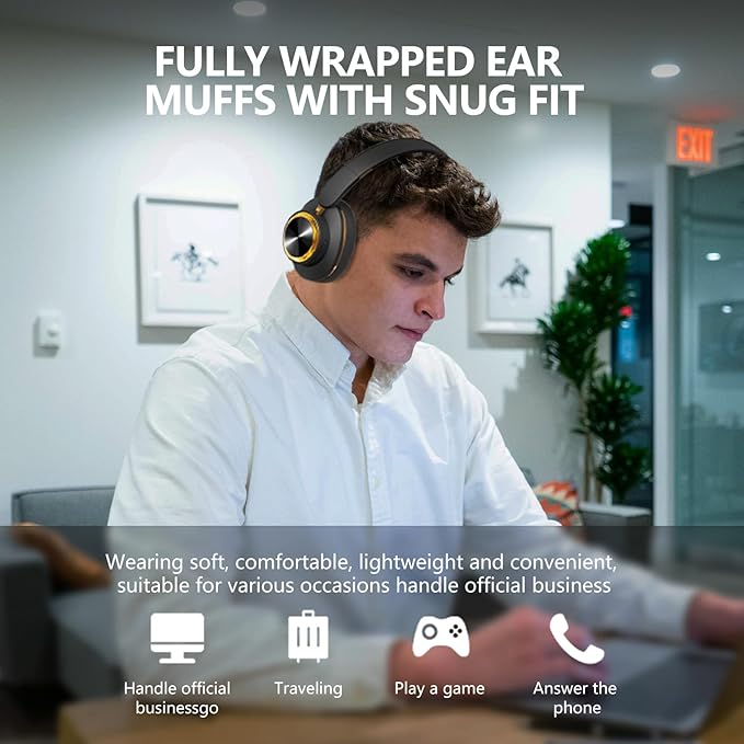 H8 BT 5.4 Over-Ear Wireless Headphones,ANC Noise Cancelling,120H Playtime,Deep Bass,High-Protein Ear Pads,Foldable 1.5m 3.5mm AUX Cable for Driving,Office,Travel,Online Class(Black)