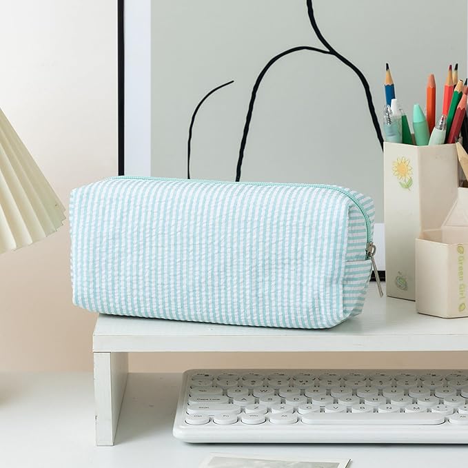 Cute Pencil Case Capacity Pencil Pouch Aesthetic Pen Bag Office Stationery Organizer Simple Sturdy Multifunctional Cosmetic Pouch (blue)