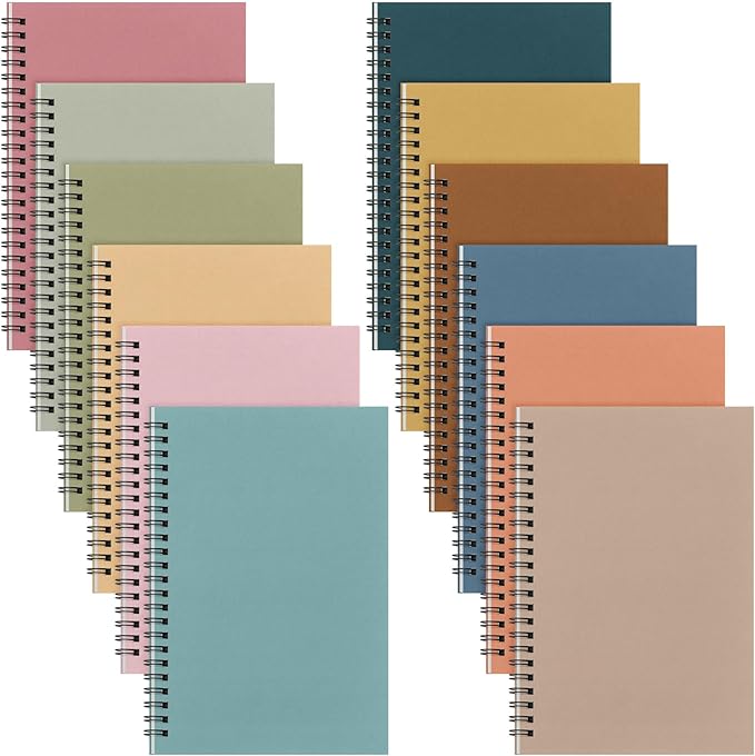 Fuutreo 12 Pcs Spiral Notebook for Work A5 8.3 x 5.7 Inch College Ruled Spiral Journal Notebook Kraft Cover Ruled Paper, 12 Color, 60 Sheets, 120 Pages for Office School(Grad Gray,Classic)