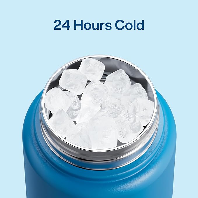 ENCOOL Insulated Water Bottle with Straw Stainless Steel Water Bottle, Leak-Proof, BPA-Free, Double Wall Vacuum Keeps Cold for 24 Hours for Sports, Travel, School (32 oz, Celtic Blue)