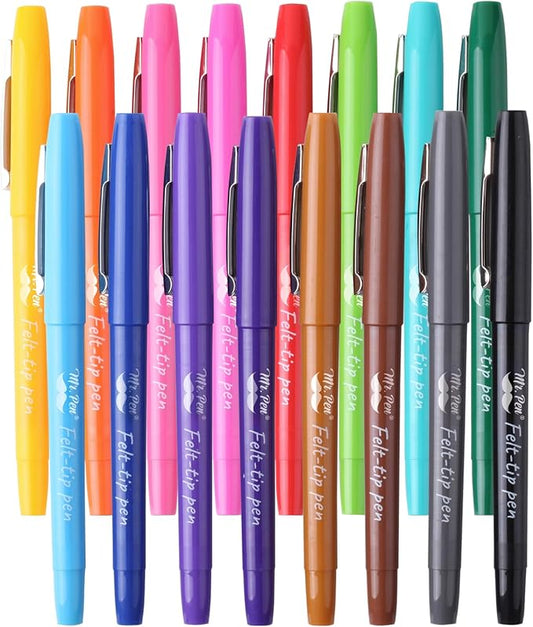 Mr. Pen- Felt Tip Pens, 16 Pack, 0.7 mm, Colorful Felt Tip Pens, Fast Dry, No Smear, Planner Markers for Underlining, Writing, Drawing, Journaling Supplies