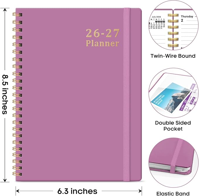 Planner 2026-2027, 6.3" x 8.5" Weekly and Monthly Academic Year Planner Calendar, July 2026 - June 2027, Hardcover Large School Planning Agenda With Tabs, Perfect for School & Office Supplies, A5, Purple