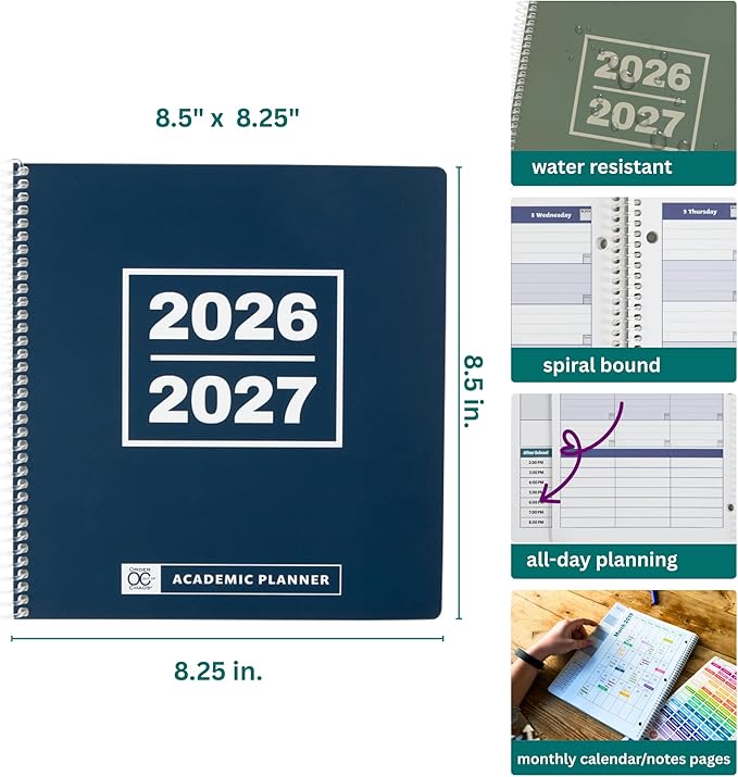 Order Out Of Chaos Academic Planner 2026-2027 Daily Weekly and Monthly Calendar, School Agenda Book, July 2026-June 2026 planner 8.5x8.25 Homework Organizer (Stormy Blue)