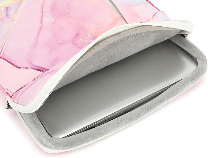 360° Protective 3 Pockets Laptop Sleeve Case Bag Computer Carrying Cover with Handle for MacBook Air 15 inch and 15.6 inch HP, Dell, Acer, Asus, Lenovo Notebook (Pink Marble)
