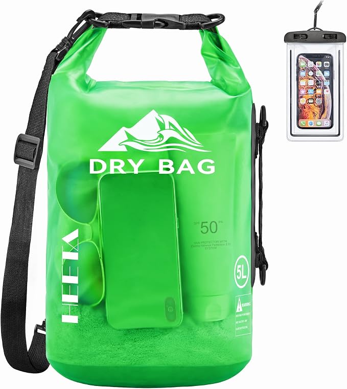 HEETA Dry Bag Waterproof Backpack with Phone Case 5L/10L/20L/30L/40L | Roll Top Lightweight Dry Storage Bag for Women Men, Travel Boating Kayaking Paddle Board Camping Beach Essentials Accessories