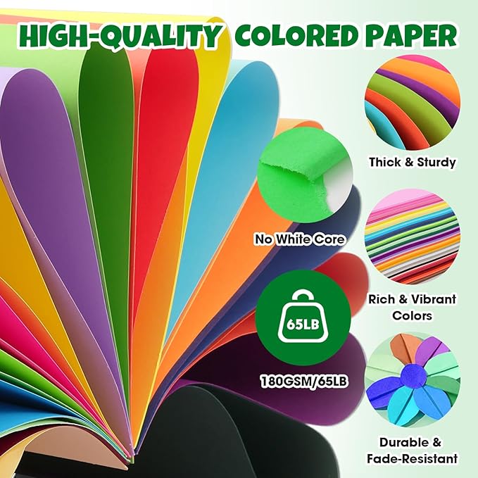100 Sheets 5" X 7" Colored Cardstock, 50 Assorted Colors Construction Paper Card Stock Printer Paper for Printing, Card Making, DIY Crafts,School Supplies,Party Decorations (180GSM/65LB)