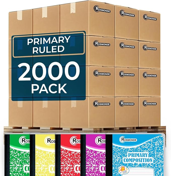 Rosmonde 2000 Pack (Pallet) Composition Notebooks Bulk, Primary Ruled, Full Pallet of Composition Notebooks, 100 Sheets (200 Pages), 9-3/4 x 7-1/2, Bulk Notebooks for Grades K-2, 4-7 Days Transit
