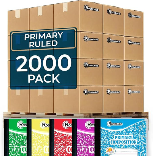 Rosmonde 2000 Pack (Pallet) Composition Notebooks Bulk, Primary Ruled, Full Pallet of Composition Notebooks, 100 Sheets (200 Pages), 9-3/4 x 7-1/2, Bulk Notebooks for Grades K-2, 4-7 Days Transit