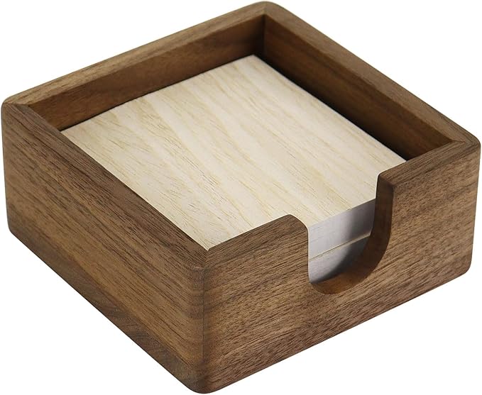MultiBey Black Walnut Sticky Note Holder - Handcrafted Solid Wood Note Dispenser with Sheets, U-Shaped Easy Access Design & Non-Slip Base for Minimalist Office Desk Decor (3x3 inch)