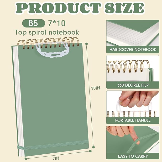 Resurhang 3 Pack Top Spiral Notebook 7"x10" Hardcover Steno Pads 240 Pages(120 Sheets) college Ruled Waterproof Cover Notepad Left-handed Notebooks for Work School Office (Aesthetic Color)