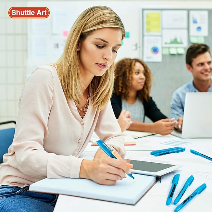 Shuttle Art Highlighters, 30 Pack Blue HighlighterPens Bright Colors, Chisel Tip Dry-Quickly Non-Toxic Highlighter Markers for Adults Teachers Students Highlighting in the Home School Office