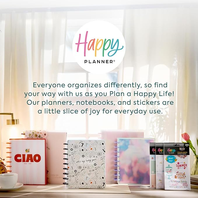 Happy Planner Disc-Bound Planner July 2026–June 2027, Includes 3 Extra Months and 2 Sticker Sheets, Classic Size, 7" x 9.25", Horizontal Layout, Live in Color