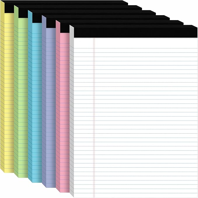 6Packs Legal Pads 8.5 x 11 Inch, 50Sheets/Pack, College Ruled & Perforated Colored Writing Pads, Pads of Paper 8.5 x 11, Lined Note Pads with Sturdy Backing for Office, Business & School Supplies