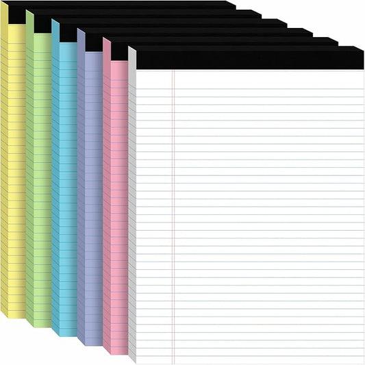 6Packs Legal Pads 8.5 x 11 Inch, 50Sheets/Pack, College Ruled & Perforated Colored Writing Pads, Pads of Paper 8.5 x 11, Lined Note Pads with Sturdy Backing for Office, Business & School Supplies