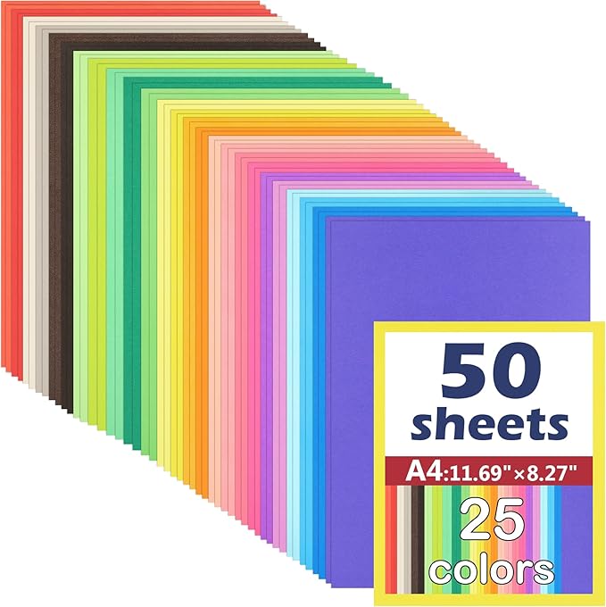 50 Sheets Colored Cardstock Assorted Colors Construction Paper 180gsm/65lb Card Stock for Printing, Card Making, DIY Craft Supplies (25 Colors, 8.5×11")