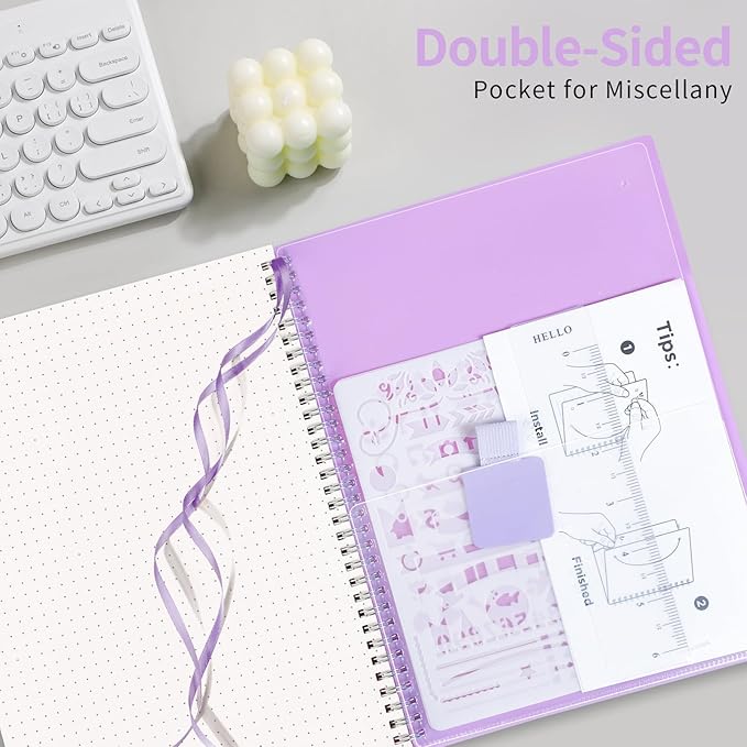 AHGXG Dotted Journal - Dot Grid Spiral Notebook 8.5" x 11", A4 Large Dotted Notebook, 100 GSM Thick Paper, Waterproof Plastic Cover Journals for Journaling, Sketching, Purple