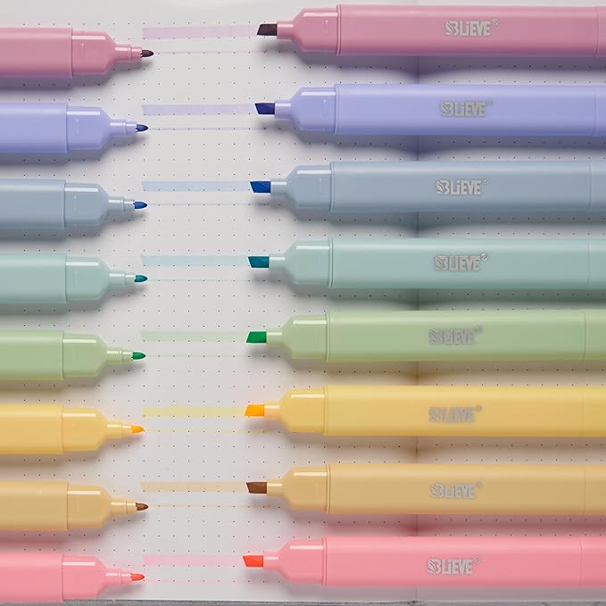 BLIEVE Aesthetic Cute Highlighters No Bleed Through, Dual Tip Chisel & Fine Point, Pastel Colors For Bible & Journaling