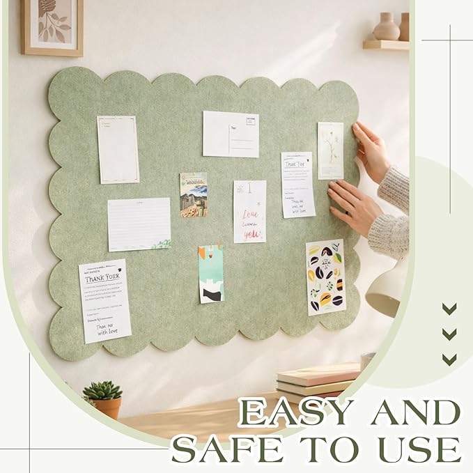 Mooliwe Scalloped Felt Bulletin Board Foldable Pin Cork Board Alternative for Wall Foldable Picture Vision Self Adhesive Bulletin Decorative (Sage Green,24 * 18 Inch)