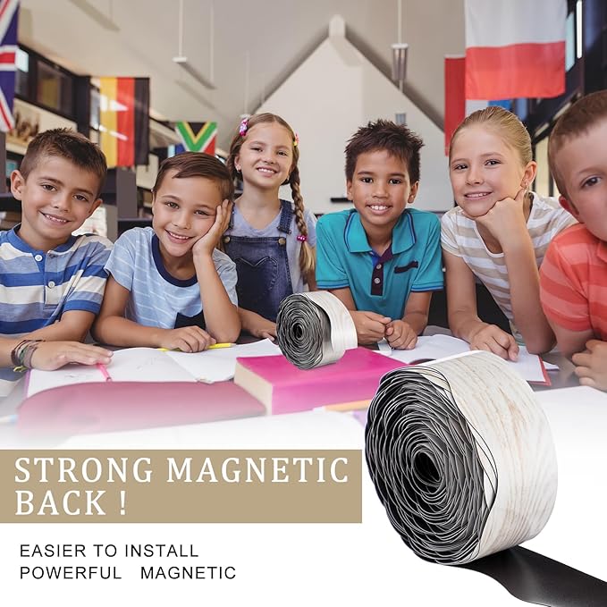 Tellegloww 36 ft Scalloped Magnetic Border Magnetic Border for Whiteboard Bulletin Board Borders Reusable Rolled Borders Trim for Office Chalkboard(Wood Grain)