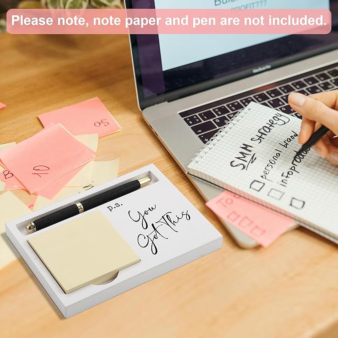 Inspirational Note Pad Holder Desk Organizer, p.s. You Got This Wooden Sticky Note Tray, Office Gifts for Women Men, Motivational Quote Teacher Coworker Appreciation Gift, Back to School - FTB320