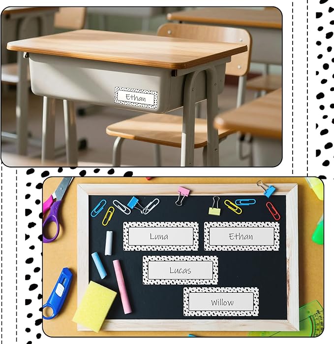 Eaasty 48 Pcs Dry Erase Magnetic Label Back to School Magnetic Name Labels Colored Black White Composition Dots Reusable Name Tag for Whiteboard Office Home(Not Include Pen)(Dots 1)
