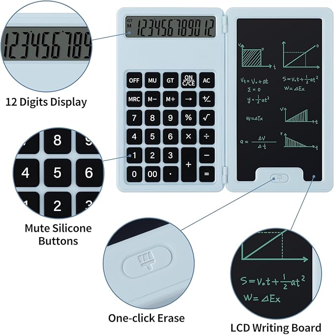 Desk Portable Basic Calculator, Small Mini Calculators with Writing Notepad and Stylus, More Lightweight and Portable, 12 Digit Large Display Multi-Function for Office, School, Home & Financial (Blue)