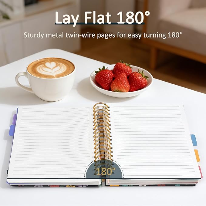 Hardcover Spiral Notebook 7.1"x10" Journal with Removable Divider Tabs, 150 Pages, 5 Subject Notebook, Ideal for Women Work Stationery, Pretty Student Planner, Meetings, Essential Notebooks, Tabbed Notebook, Aesthetic Subject Journal