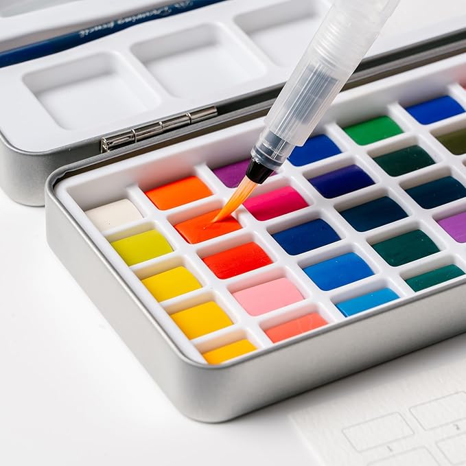 TERSOLVIAN 50 Colors Watercolor Paint Set - Portable Travel Art Kit, Includes Fine Detail Paint Brush, Premium Water Color Painting Supplies for Adults, Professionals, and Beginners Art Gift Idea